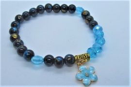 Armband donker gemeleerd met blauw kristal