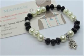 Zwart wit glasparel armband 