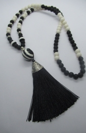 Bohemian ketting -  zwart/wit