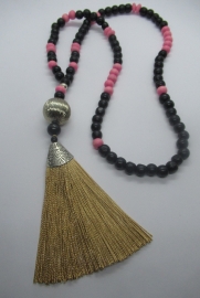 Bohemian Ketting - zwart/roze