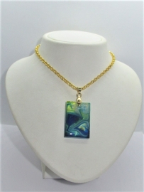 Complete ketting met hanger groen/geel/blauw